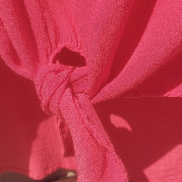 Chico's top red sz 2 (lg/12) roll tab tie front silver studs embroidery - Picture 7 of 10